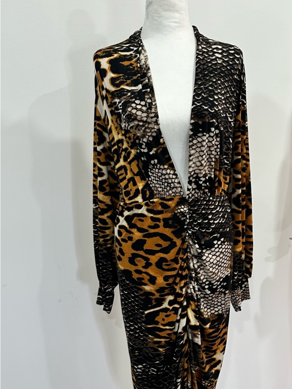 Fashion Nova Brown Black Animal Print Long Split Sleeve Dress